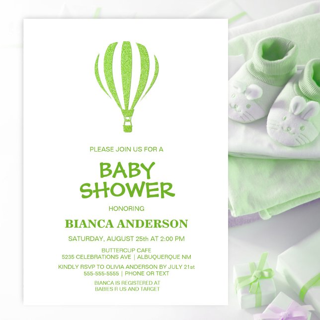 Baby Shower för minimalistisk Grönt-Luftballong Inbjudningar (Skapare uppladdad)