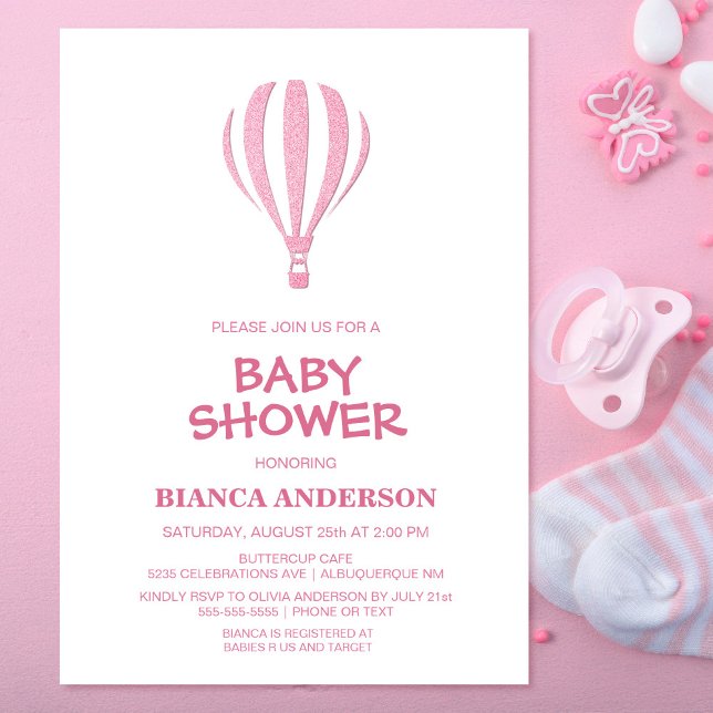 Baby Shower för minimalistisk Rosa Luftballong Inbjudningar (Skapare uppladdad)