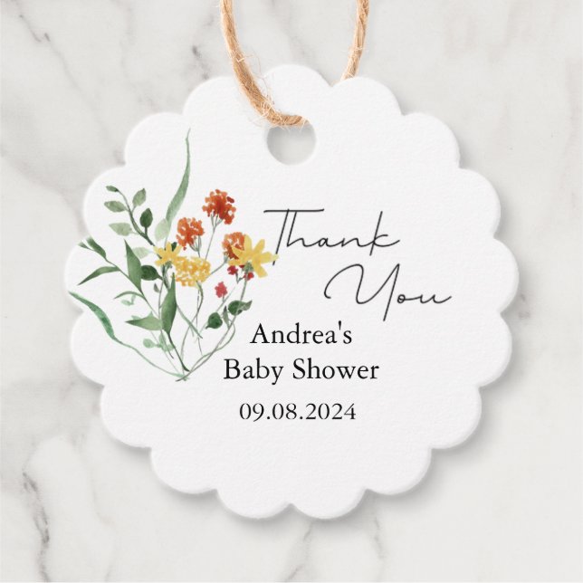 Baby Shower för minimalistisk Wildblomma-Grönt Gåvor Etiketter (Framsida)