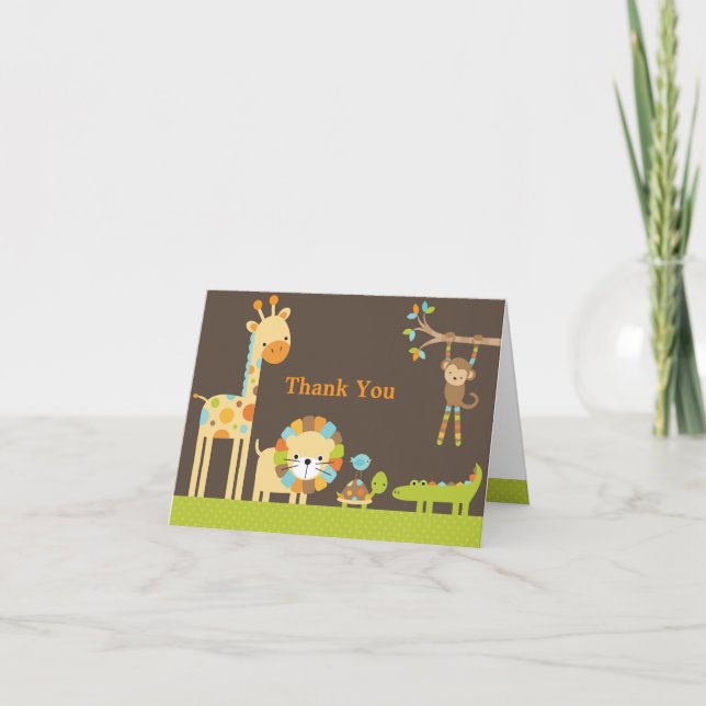 Baby shower för moddjungelsafarien noterar kortet tack kort (Framsida)