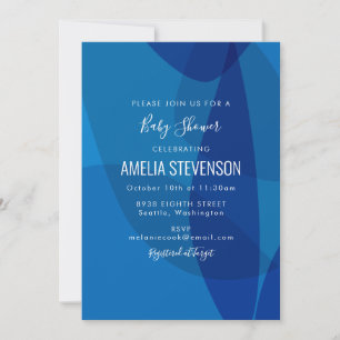 Baby Shower för modern Abstrakt Blue Script Typogr Inbjudningar