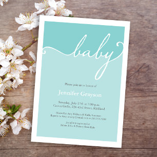 Baby Shower för Modern Aqua Calligraphy-skript Inbjudningar