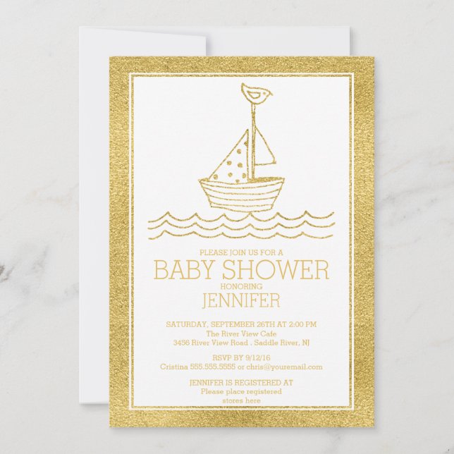 Baby Shower för modern Guld Nautical Neutralt    Inbjudningar (Framsida)