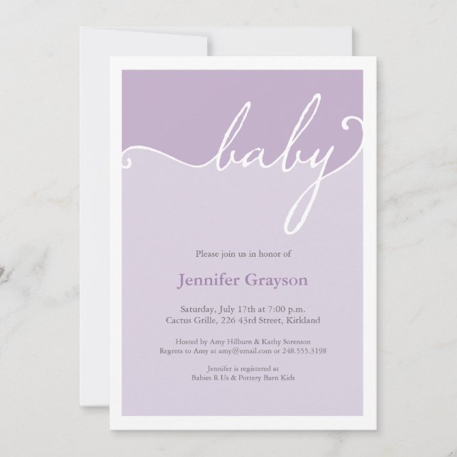Baby Shower för modern lavender Calligraphy Script Inbjudningar (Framsida)