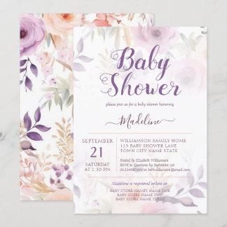Baby Shower för modern Lila-Blommigt Inbjudningar