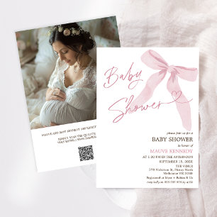 Baby Shower för modern Rosa Bow QR-kod Inbjudningar