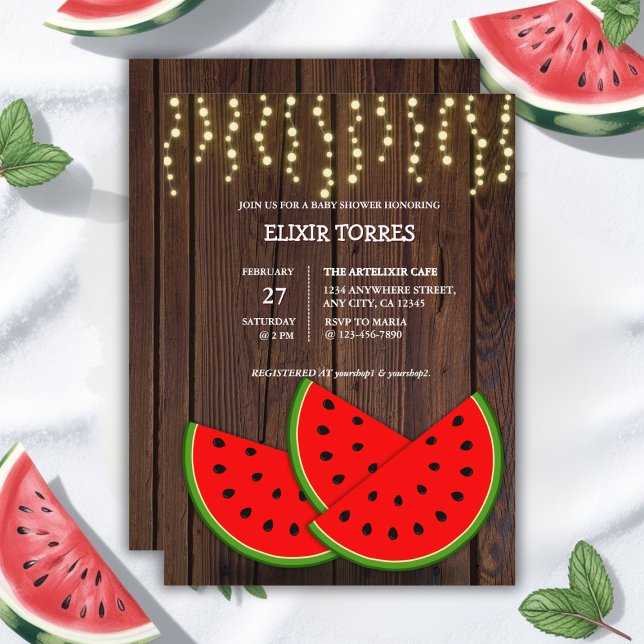 Baby Shower för Modern Rustic Watermelon Slices Inbjudningar (Skapare uppladdad)
