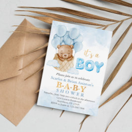 Baby Shower för Nalle för Luftballong av ljus Inbjudningar
