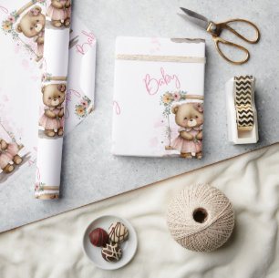 Baby Shower för Nalle för rosa Baby Script- Presentpapper