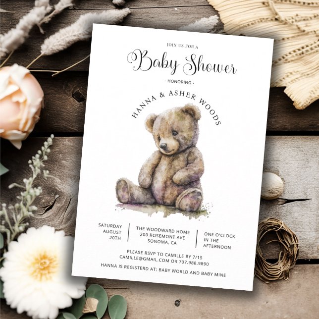Baby Shower för Nalle för utspädda vattenfärger Inbjudningar (Skapare uppladdad)