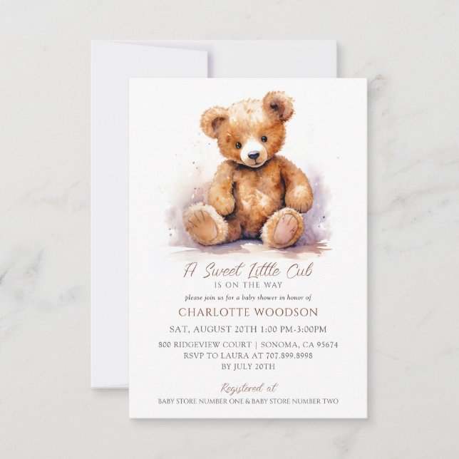 Baby Shower för Nalle för utspädda vattenfärger Inbjudningar (Framsida)