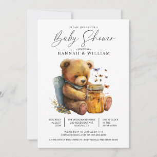 Baby Shower för Nalle med liten vattenfärg Inbjudningar