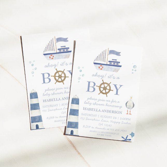 Baby Shower för nautisk segelbåt Inbjudningar (Skapare uppladdad)
