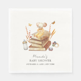 Baby Shower för Neutral Boho Bok Mouse Pappersservett