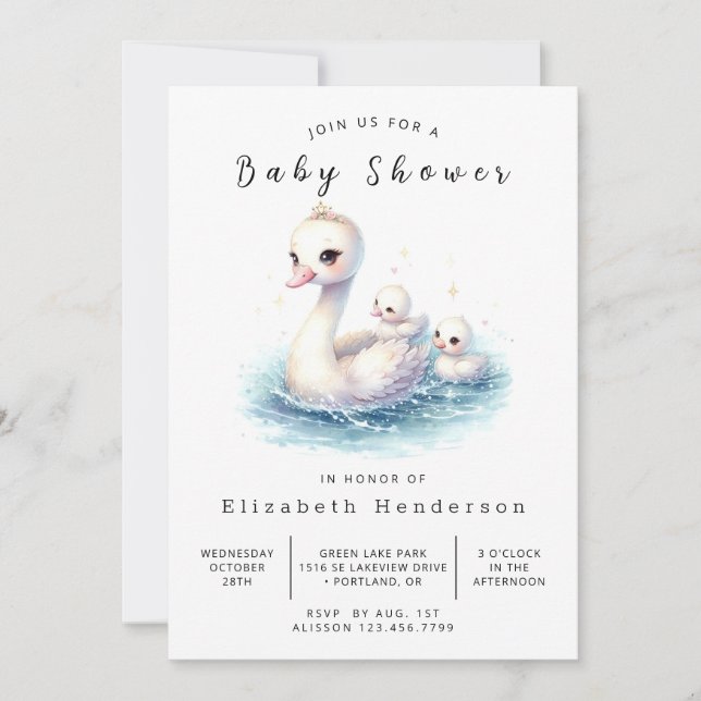 Baby Shower för Neutral Digital Svan Inbjudningar (Framsida)
