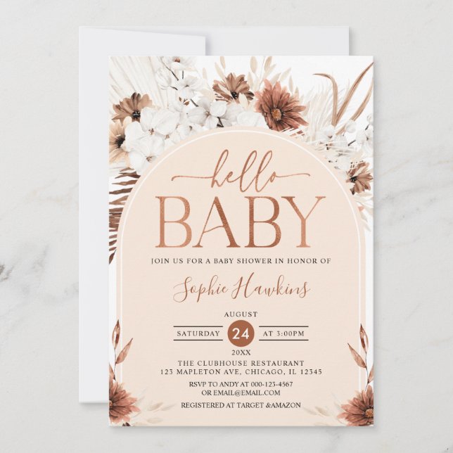 Baby Shower för Neutral Modern Arch Boho-Blommigt  Inbjudningar (Framsida)