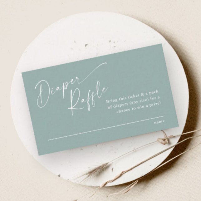 Baby Shower för Neutralt för bildskärmshämtning fö Tilläggskort (Modern script gender neutral sage green baby shower diaper raffle enclosure card.)