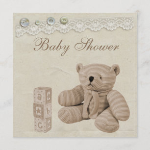 Baby shower för neutralt för nallevintagesnöre inbjudningar