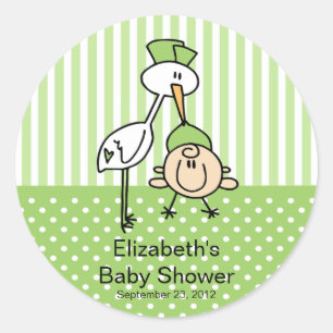 Baby Shower för Neutralten Cute Stork Baby Runt Klistermärke