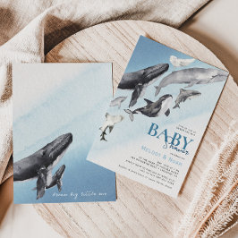 Baby Shower för Par i Modern Rustic Ocean Whale Inbjudningar