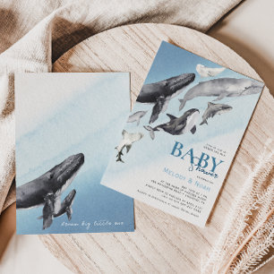 Baby Shower för Par i Modern Rustic Ocean Whale Inbjudningar