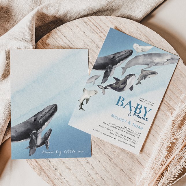 Baby Shower för Par i Modern Rustic Ocean Whale Inbjudningar (Skapare uppladdad)