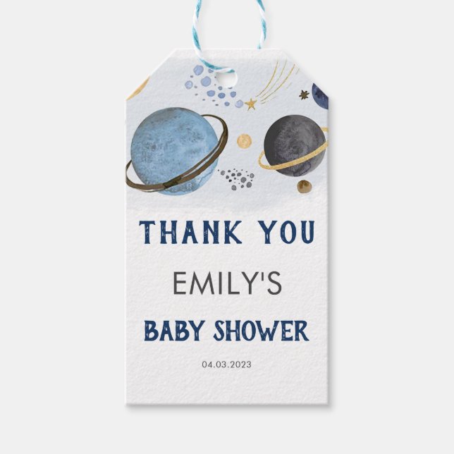 Baby Shower för planetrymden Tack! Presentetikett (Framsidan)
