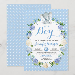 Baby shower för pojke för elefantbaby inbjudningar