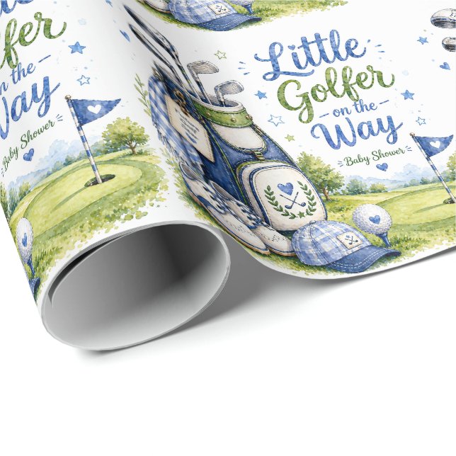 Baby Shower för pojke golfare Presentpapper (Rullad Hörn)