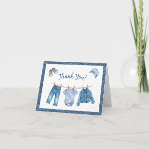 Baby Shower för Pojke i Blå Jean Tack Kort