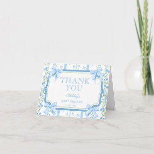 Baby Shower för Pojke med Blå Rosett Tack Kort