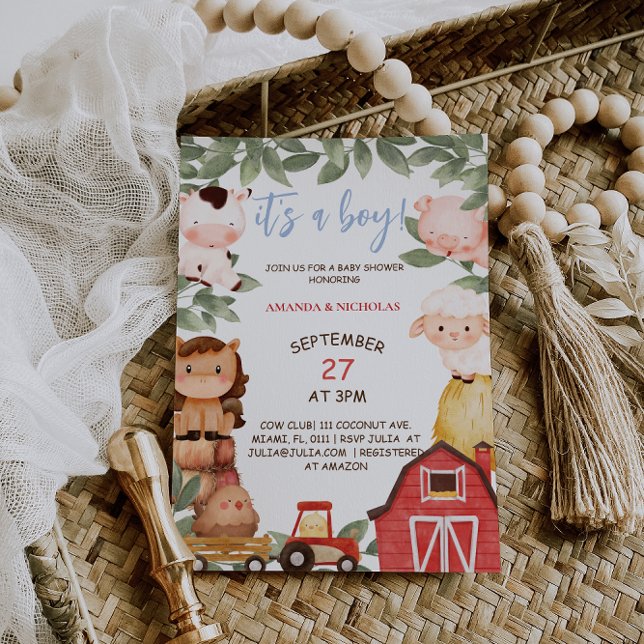 Baby Shower för Pojke med Bondgårdsdjur Boho Söt  Inbjudningar (Skapare uppladdad)