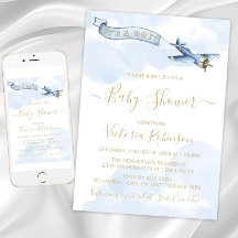 Baby Shower för Pojke med Vintage Flygplan Tema