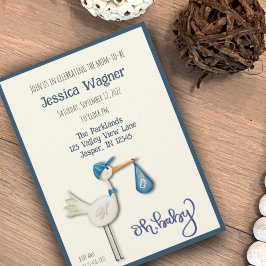 Baby Shower för pojke Stork Cute Inspiritivity Bab Inbjudningar