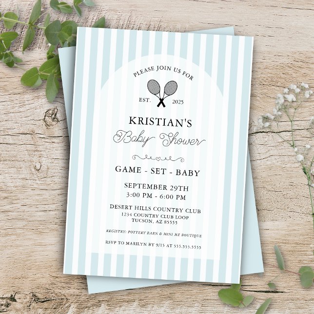 Baby Shower för Preppy Blue Tennis Land Klubb    Inbjudningar (blue baby shower dont wrap display presents card enclosure for chic preppy country club events)