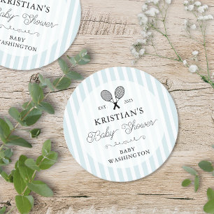 Baby Shower för Preppy Blue Tennis Land Klubb Underlägg Papper Rund
