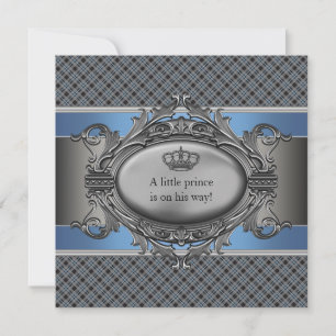 Baby shower för Prince Pojke för blåttplädkrona Inbjudningar