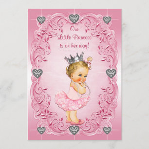Baby shower för Princess Ballerina Diamant Hjärta Inbjudningar
