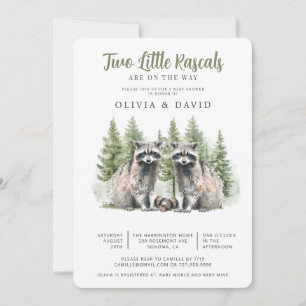 Baby Shower för Raccoon Twillingars Inbjudningar