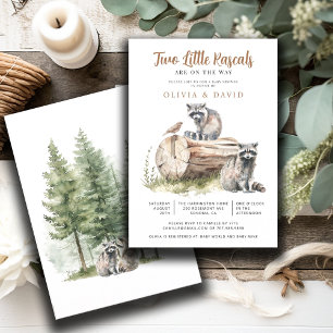 Baby Shower för Raccoon Twillingars Inbjudningar