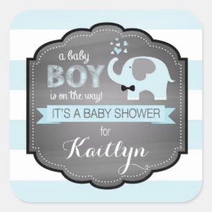 Baby shower för rand för blåttelefantfluga fyrkantigt klistermärke