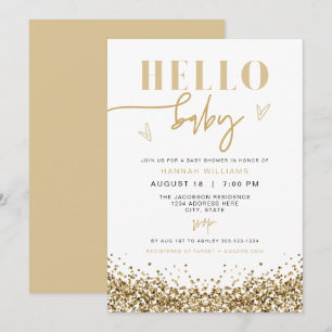 Baby Shower för REGINA Hej Baby Gult Guld Sequins Inbjudningar