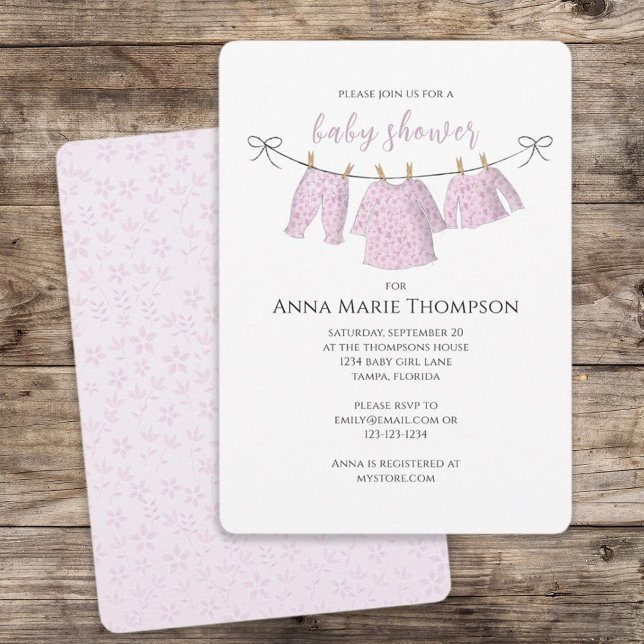 Baby Shower för Rosa Baby Clothesline Sweet Baby S Inbjudningar (Skapare uppladdad)