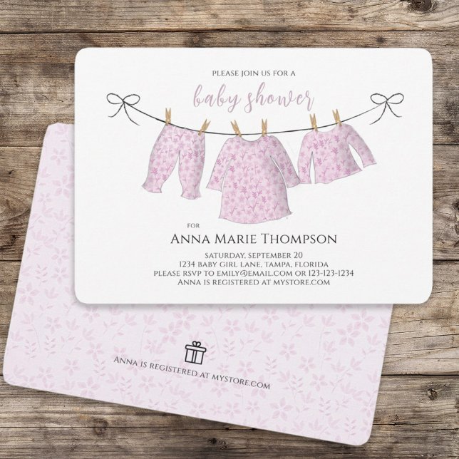 Baby Shower för Rosa Baby Clothesline Sweet Baby S Inbjudningar (Skapare uppladdad)