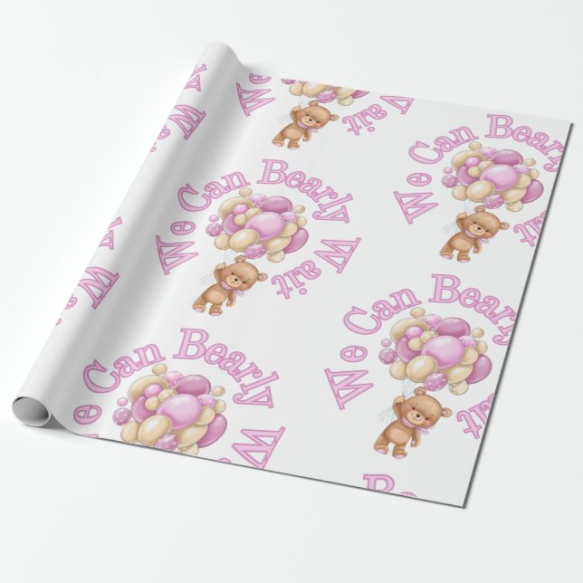 Baby Shower för Rosa Bear Baby Shower Presentpapper (Utrullad)