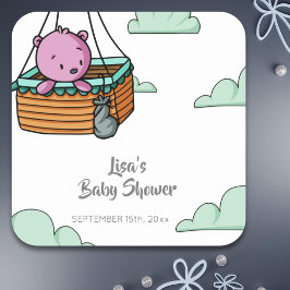 Baby Shower för Rosa Bear Unge Fyrkantigt Klistermärke