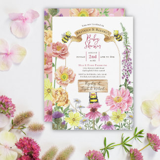 Baby Shower för Rosa Bee och Wildblomma Coed Inbjudningar