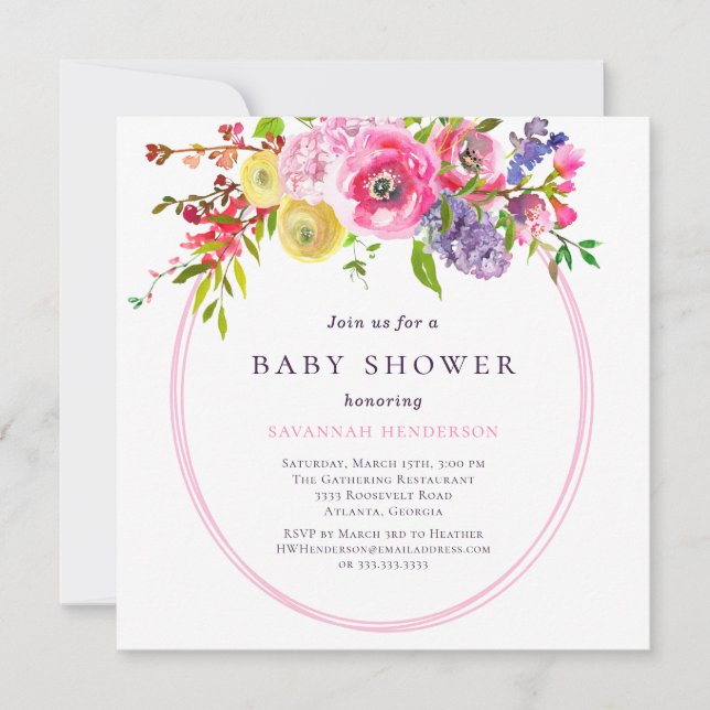Baby Shower för Rosa Blommigt för  av daggnyppning Inbjudningar (Framsida)