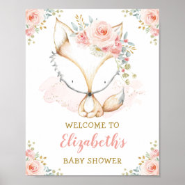 Baby Shower för  Rosa-Blommigt för Flickfox-vatten Poster