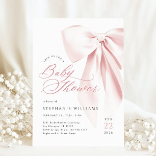 Baby Shower för rosa Bow-skript Inbjudningar